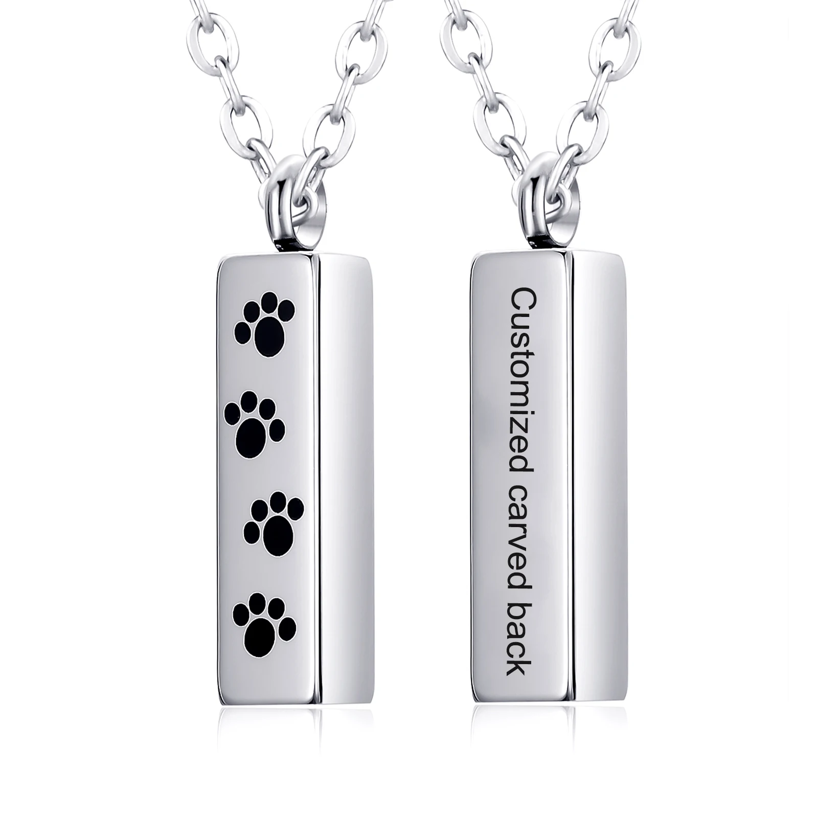 Lovely Pet Paw Vertical Cubic Bar Cremation Pendant Custom Stainless Steel Jewelry Keepsake Cat Dog Memorial Urn Necklace
Lovely Pet Paw Vertical Cubic Bar Cremation Pendant Custom Stainless Steel Jewelry Keepsake Cat Dog Memorial Urn Necklace
