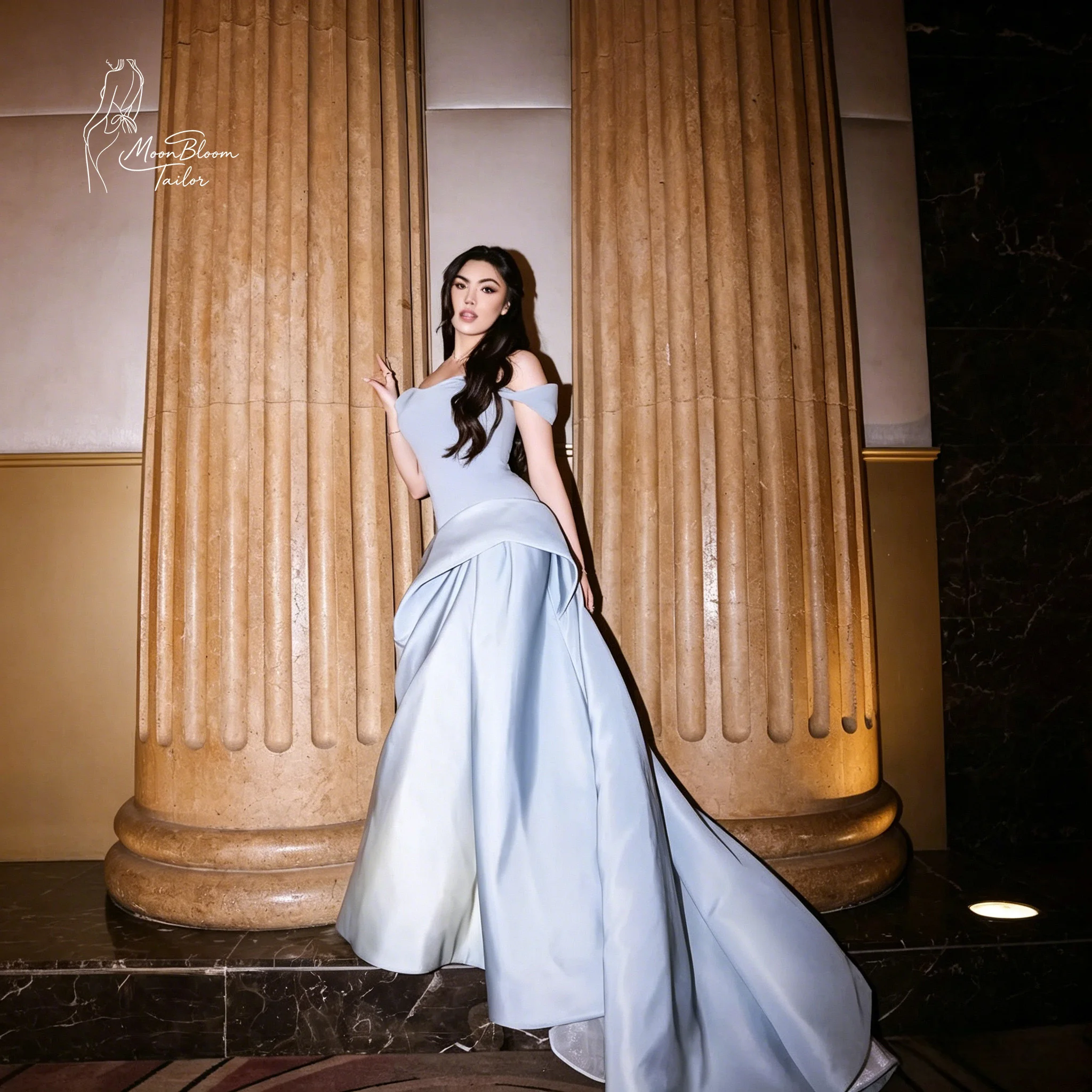 MoonBloom Tailor Gown Dusty Blue Satin Maxi Dress | Off-Shoulder Draped Neckline High Low Formal Gown with Open Back | Elegant E
MoonBloom Tailor Gown Dusty Blue Satin Maxi Dress | Off-Shoulder Draped Neckline High Low Formal Gown with Open Back | Elegant E