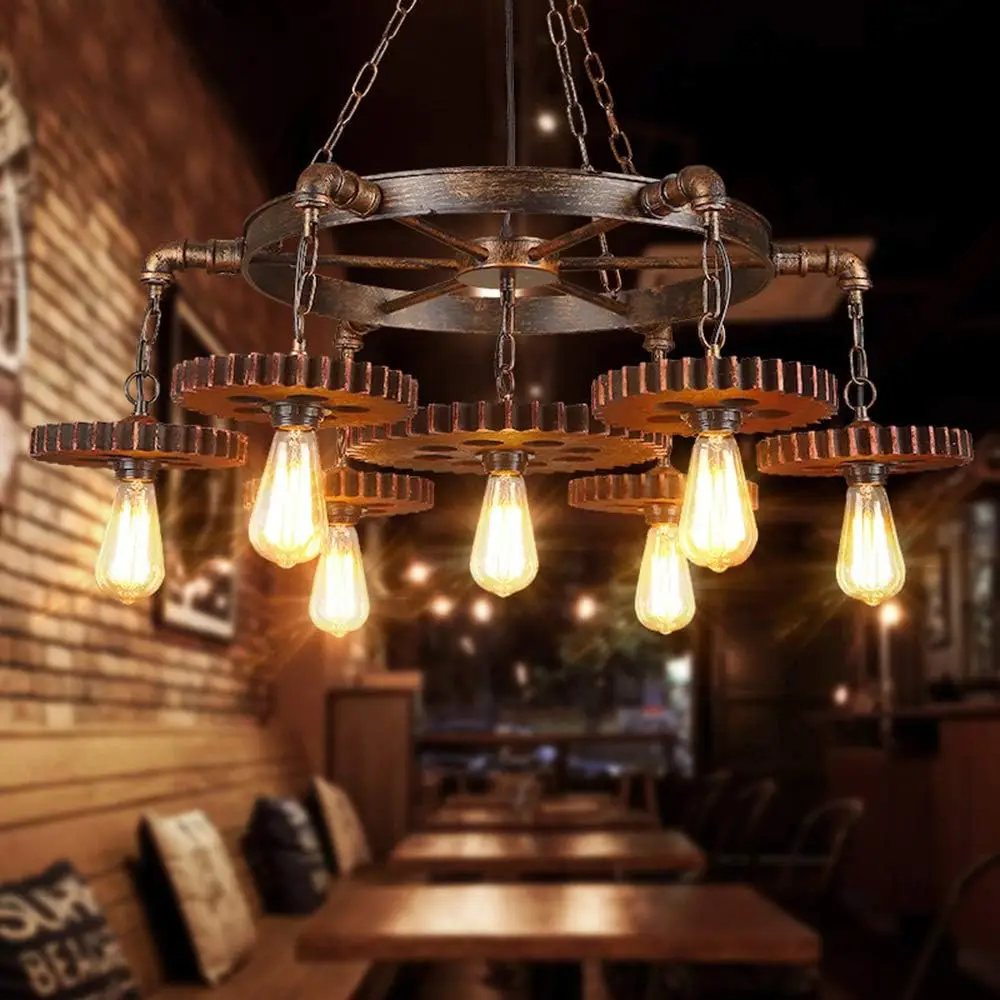 Industrial Chandelier, 7-Light Vintage Steampunk Style Rustic Pendant Lamp Gear Metal Ceiling Hanging Lighting Fixture
Industrial Chandelier, 7-Light Vintage Steampunk Style Rustic Pendant Lamp Gear Metal Ceiling Hanging Lighting Fixture