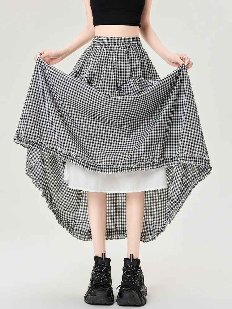 Korean Style Sweet Gingham Plaid A-Line Midi Skirt Women's Summer Elastic Waist Hip Concealing Pear Shape Big Flounce Skirt
Korean Style Sweet Gingham Plaid A-Line Midi Skirt Women's Summer Elastic Waist Hip Concealing Pear Shape Big Flounce Skirt