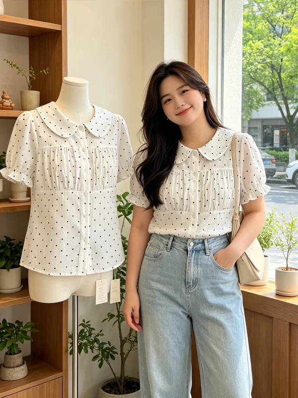 Summer New Design Polka Dot Bubble Sleeve Shirt plus Size Short Sleeve Slimming White Versatile Slimming Top for Women
Summer New Design Polka Dot Bubble Sleeve Shirt plus Size Short Sleeve Slimming White Versatile Slimming Top for Women