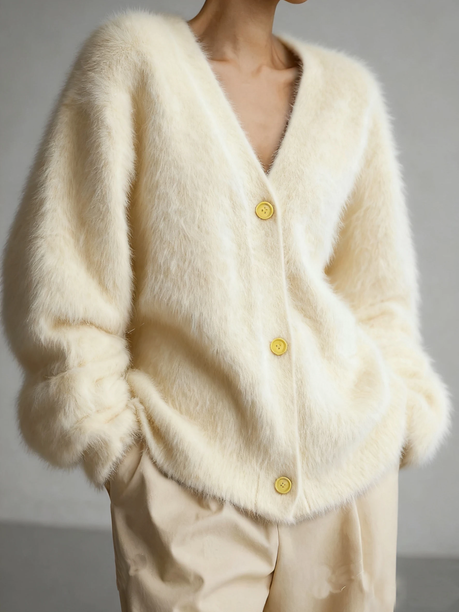 Women's light apricot knitted cardigan fashionable slim fit elegant V-neck long sleeved cardigan
Women's light apricot knitted cardigan fashionable slim fit elegant V-neck long sleeved cardigan