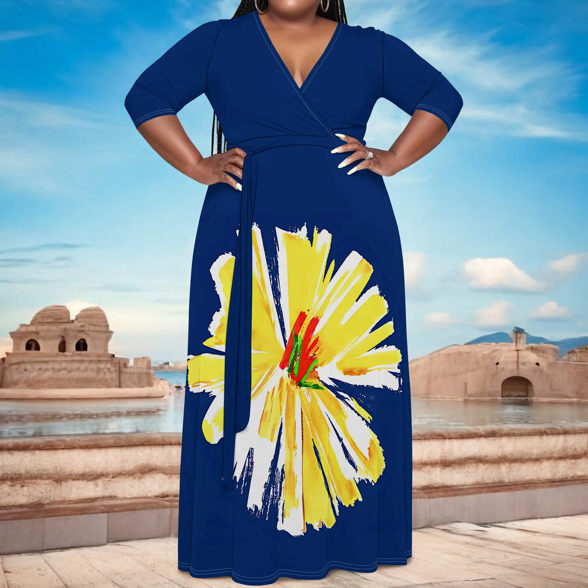 Plus Size Bold Floral Long Sleeve V-Neck Maxi Dress with Belt - Women's Vibrant Elegant Party Resortwear Evening
Plus Size Bold Floral Long Sleeve V-Neck Maxi Dress with Belt - Women's Vibrant Elegant Party Resortwear Evening