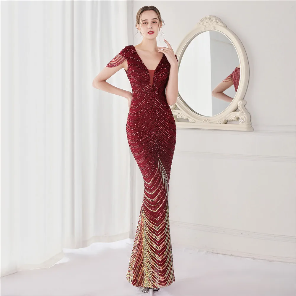 Elegant V-Neck Mermaid Evening Party Dress Long Luxury Beads Women Wedding Party Dresses Short Sleeve Formal Prom Gown Dress
Elegant V-Neck Mermaid Evening Party Dress Long Luxury Beads Women Wedding Party Dresses Short Sleeve Formal Prom Gown Dress