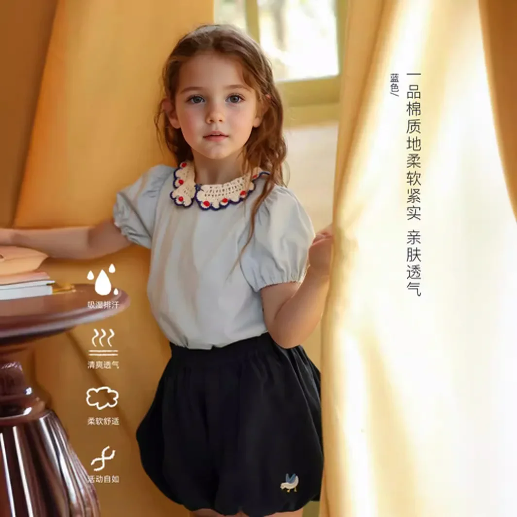Girl's Summer T-shirt Cute 2025 New European and American Style Hook Flower Collar Short Sleeve T-shirt Summer Bubble Sleeve Top
Girl's Summer T-shirt Cute 2025 New European and American Style Hook Flower Collar Short Sleeve T-shirt Summer Bubble Sleeve Top