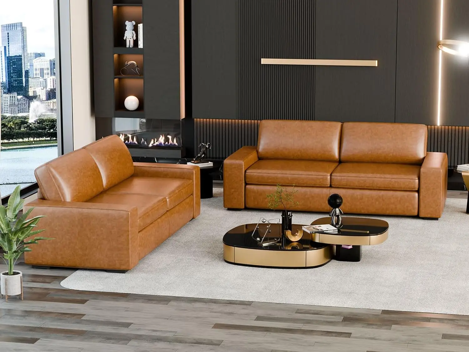 85" Faux Leather Sofa Couches, 2 Piece Mid-Century Modern Sofa with Extra Deep Seats,Upholstered Sofa Cushion&Removable 
85" Faux Leather Sofa Couches, 2 Piece Mid-Century Modern Sofa with Extra Deep Seats,Upholstered Sofa Cushion&Removable