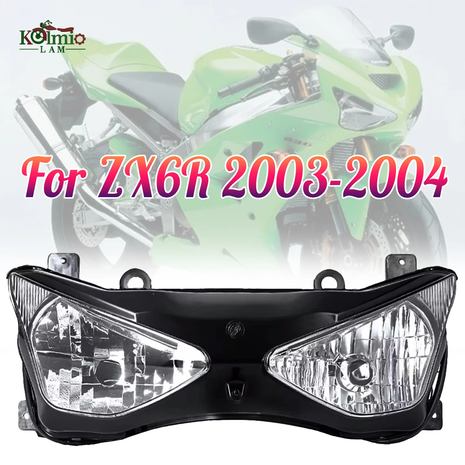 Fit For Kawasaki NINJA ZX6R ZX636 2003 - 2004 Motorcycle Front Headlight Headlamp Assembly ZX 6R 
Fit For Kawasaki NINJA ZX6R ZX636 2003 - 2004 Motorcycle Front Headlight Headlamp Assembly ZX 6R