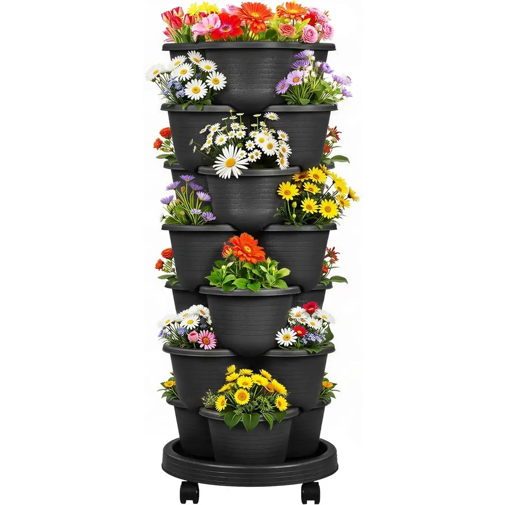 7-Tier Stackable Planter with Wheels for Watering, Ideal for Growing Strawberries, Herbs, Flowers, and Vegetables in Black
7-Tier Stackable Planter with Wheels for Watering, Ideal for Growing Strawberries, Herbs, Flowers, and Vegetables in Black