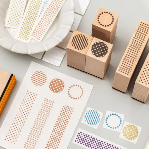 Journal GO Geometrik Estetik Ahşap Damga Vintage Nokta Izgara Manzara Yaratıcı DIY Günlük Malzemesi Kolaj Kırtasiye