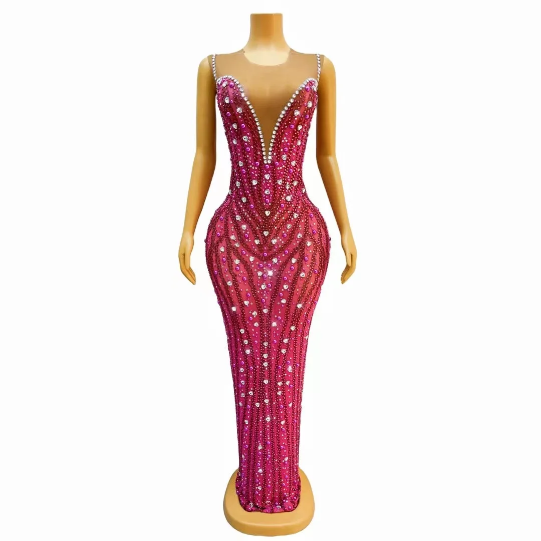Rose Rhinetones Pearls Sexy Sleeveless DressBirthday Evening Celebrate Costume DanceBirthdav Party Show Evening Dresses C262
Rose Rhinetones Pearls Sexy Sleeveless DressBirthday Evening Celebrate Costume DanceBirthdav Party Show Evening Dresses C262