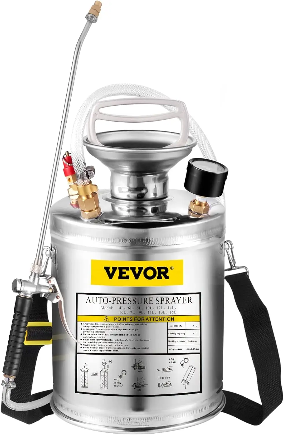 1 Gallon Stainless Steel Pump Sprayer, 12" Wand & 3FT Reinforced Hose, Pressure Gauge, Safety Valve & Adjustable Nozzle
1 Gallon Stainless Steel Pump Sprayer, 12" Wand & 3FT Reinforced Hose, Pressure Gauge, Safety Valve & Adjustable Nozzle