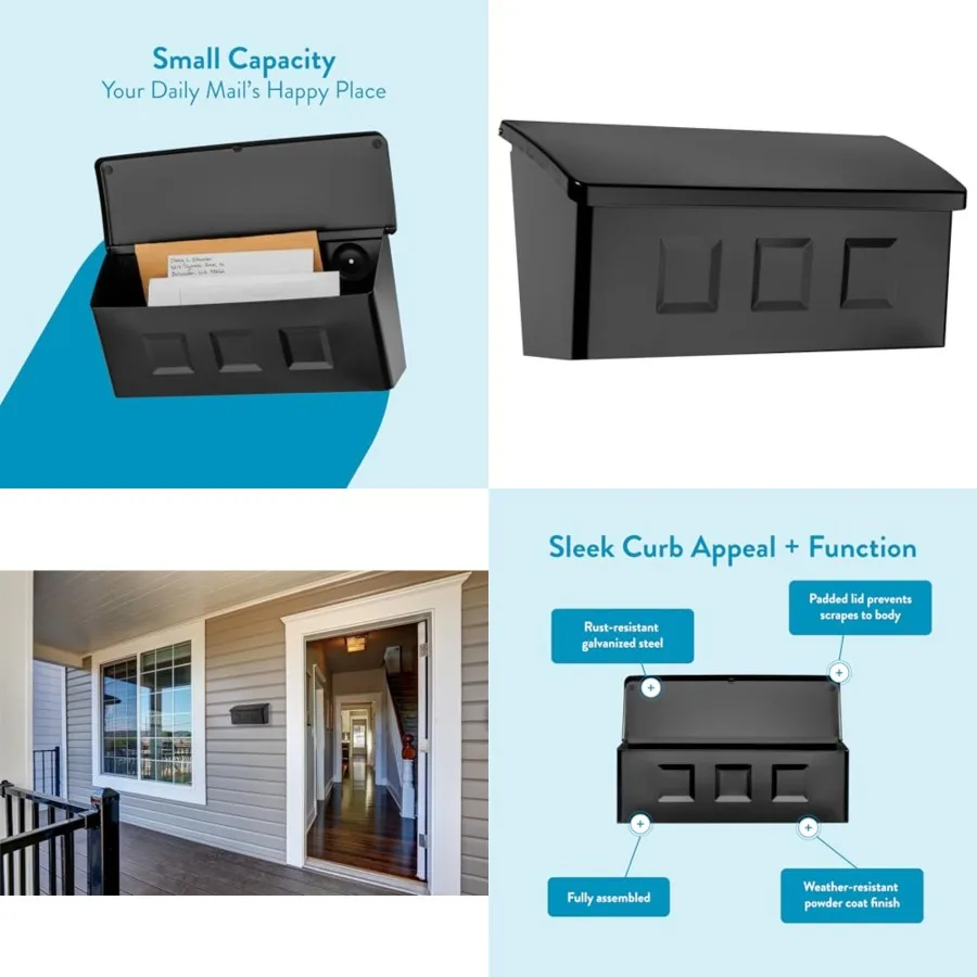 Wayland™ Wall-Mounted Mailbox for Outside, Rust-Resistant Galvanized Steel Metal Small Mail Box, Black
Wayland™ Wall-Mounted Mailbox for Outside, Rust-Resistant Galvanized Steel Metal Small Mail Box, Black