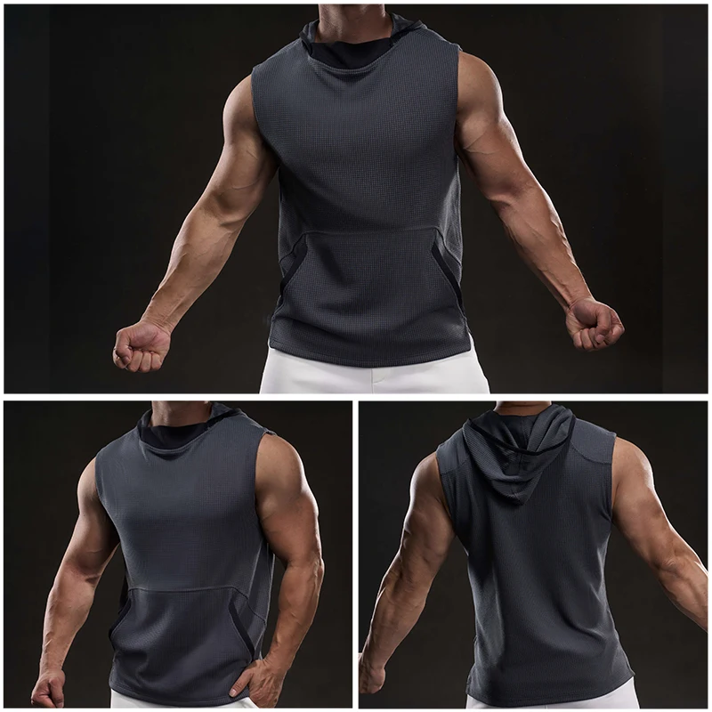 Быстросохнущая спортивная одежда для бега, однотонный фитнес-топ для мужчин, универсальная дышащая спортивная футболка без рукавов с капюшоном, весна-лето
Быстросохнущая спортивная одежда для бега, однотонный фитнес-топ для мужчин, универсальная дышащая спортивная футболка без рукавов с капюшоном, весна-лето