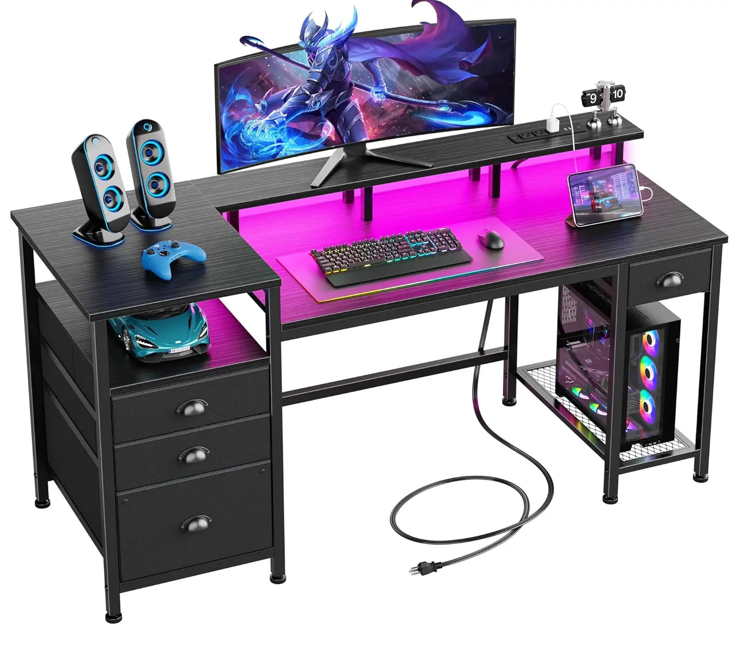 60" Black Computer Desk 4 Drawers Printer Shelf LED USB Home Office Gaming Customized
60" Black Computer Desk 4 Drawers Printer Shelf LED USB Home Office Gaming Customized