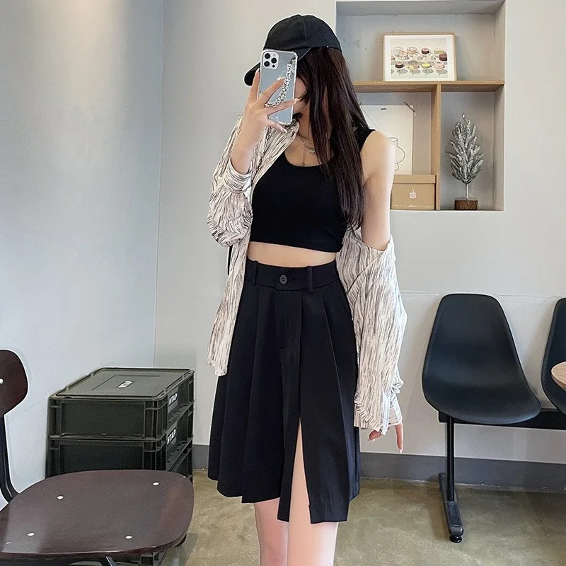 High Waist Wide Leg Pleated Shorts Women Summer 2026 Side Slit Midi Shorts A Line Stretch Slimming Black
High Waist Wide Leg Pleated Shorts Women Summer 2026 Side Slit Midi Shorts A Line Stretch Slimming Black