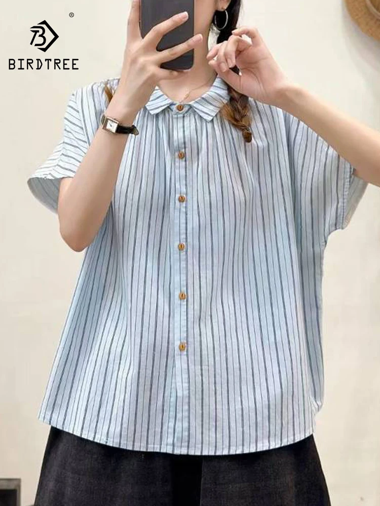 New 2025 Summer Cotton Short Sleeve Shirt, Women Turn-down Collar Striped, Mori Girl French Retro Casual Loose Blouse T56227CC
New 2025 Summer Cotton Short Sleeve Shirt, Women Turn-down Collar Striped, Mori Girl French Retro Casual Loose Blouse T56227CC
