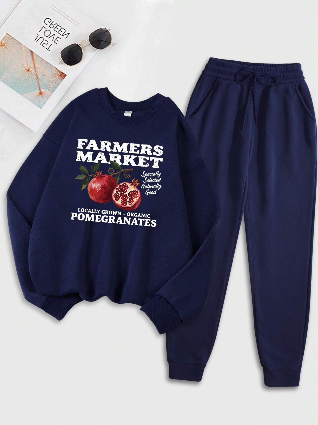 Farmers Market, женский костюм с принтом свежих гранул, уличный флисовый свитшот, спортивная одежда с круглым вырезом, мягкая женская одежда 
Farmers Market, женский костюм с принтом свежих гранул, уличный флисовый свитшот, спортивная одежда с круглым вырезом, мягкая женская одежда