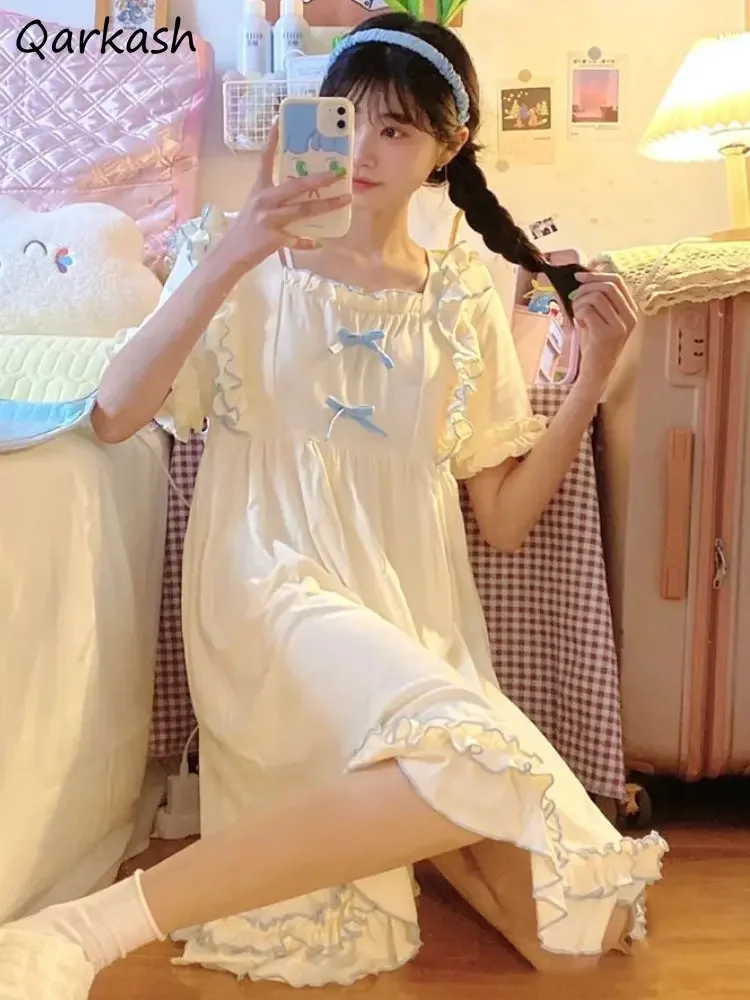 Nightgowns Women Bow Kawaii Thin Princess Sleepwear All-match Japanese Style Soft Casual Tender Home Fashion Girlish Summer Chic
Nightgowns Women Bow Kawaii Thin Princess Sleepwear All-match Japanese Style Soft Casual Tender Home Fashion Girlish Summer Chic