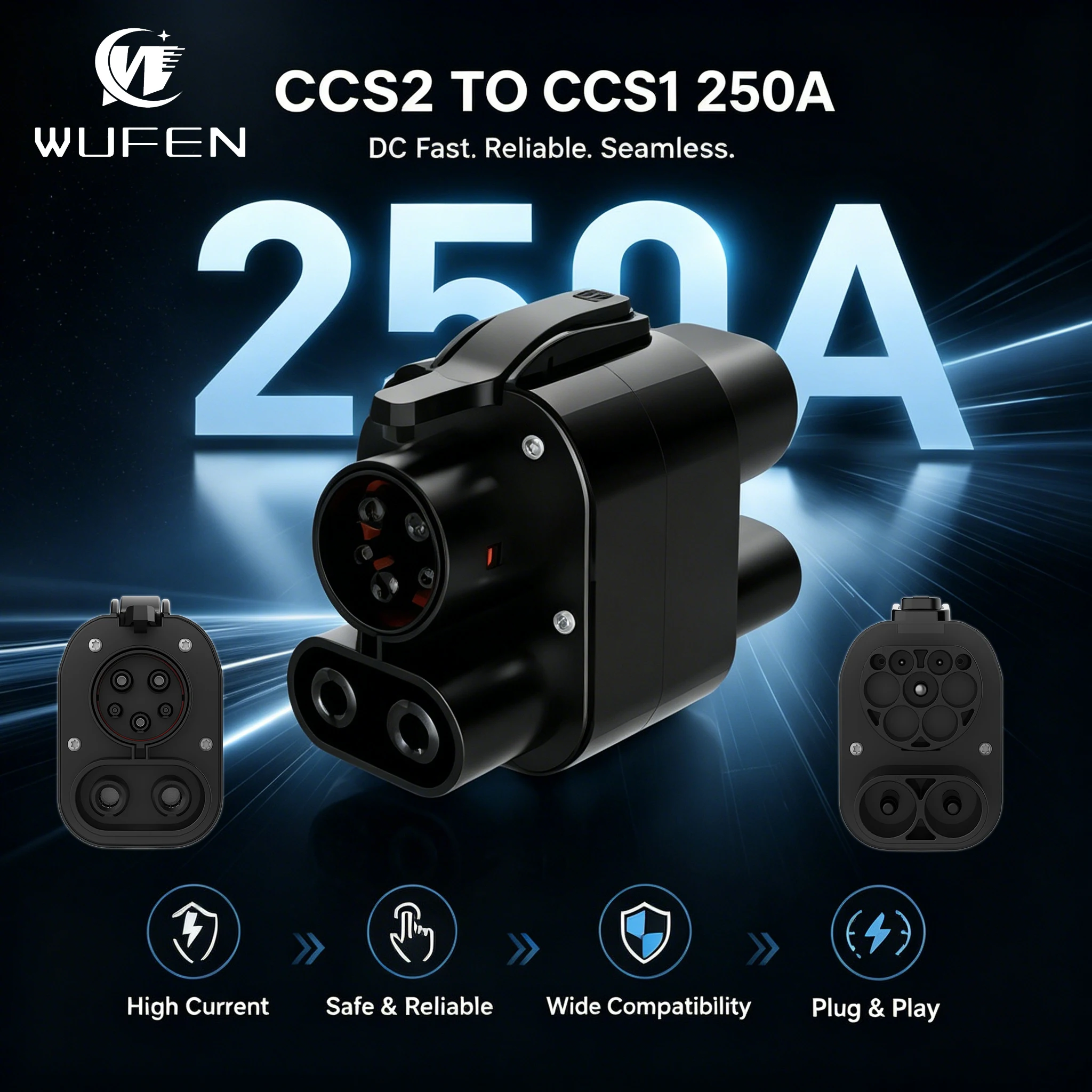 WUFEN CCS2 to CCS1 DC Adapter 250A 250KW EV Fast Charging Converter CCS Combo 2 to CCS Combo 1 Charger Adapter for EV Cars
WUFEN CCS2 to CCS1 DC Adapter 250A 250KW EV Fast Charging Converter CCS Combo 2 to CCS Combo 1 Charger Adapter for EV Cars