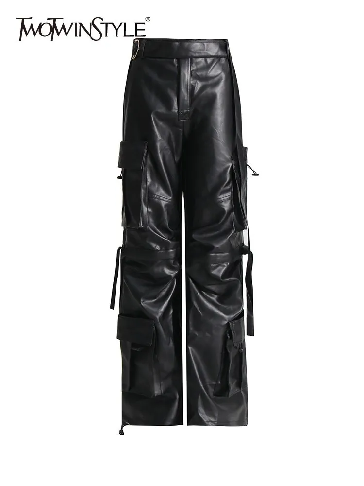 TWOTWINSTYLE leather spliced lace up pants for women high waist patchwork pockets vintage casual pant female fashion clothes new
TWOTWINSTYLE leather spliced lace up pants for women high waist patchwork pockets vintage casual pant female fashion clothes new