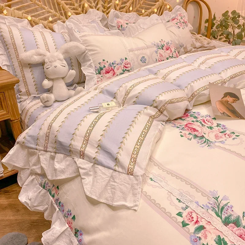 Bedding 3-piece set 4-piece set cotton small fresh Princess wind bed products bed sheet fitted sheet quilt cover
Bedding 3-piece set 4-piece set cotton small fresh Princess wind bed products bed sheet fitted sheet quilt cover