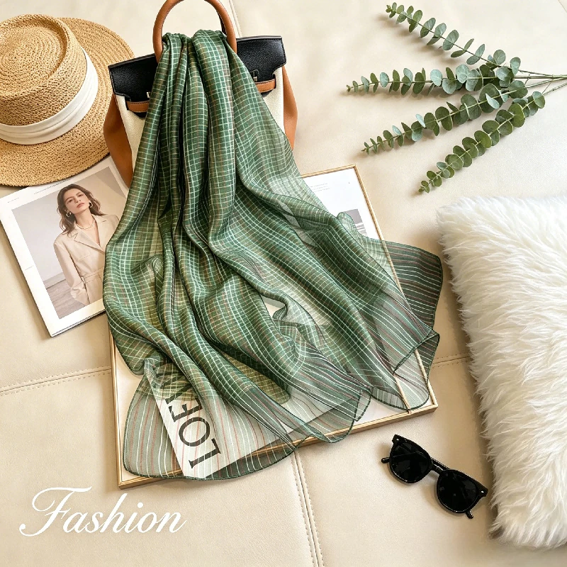 Korean Version Plaid Bright Silk Scarf Mulberry Silk Foreign Gas Binding Bag Hair Decoration Sunscreen Neck Thin Shawl Long Yarn
Korean Version Plaid Bright Silk Scarf Mulberry Silk Foreign Gas Binding Bag Hair Decoration Sunscreen Neck Thin Shawl Long Yarn