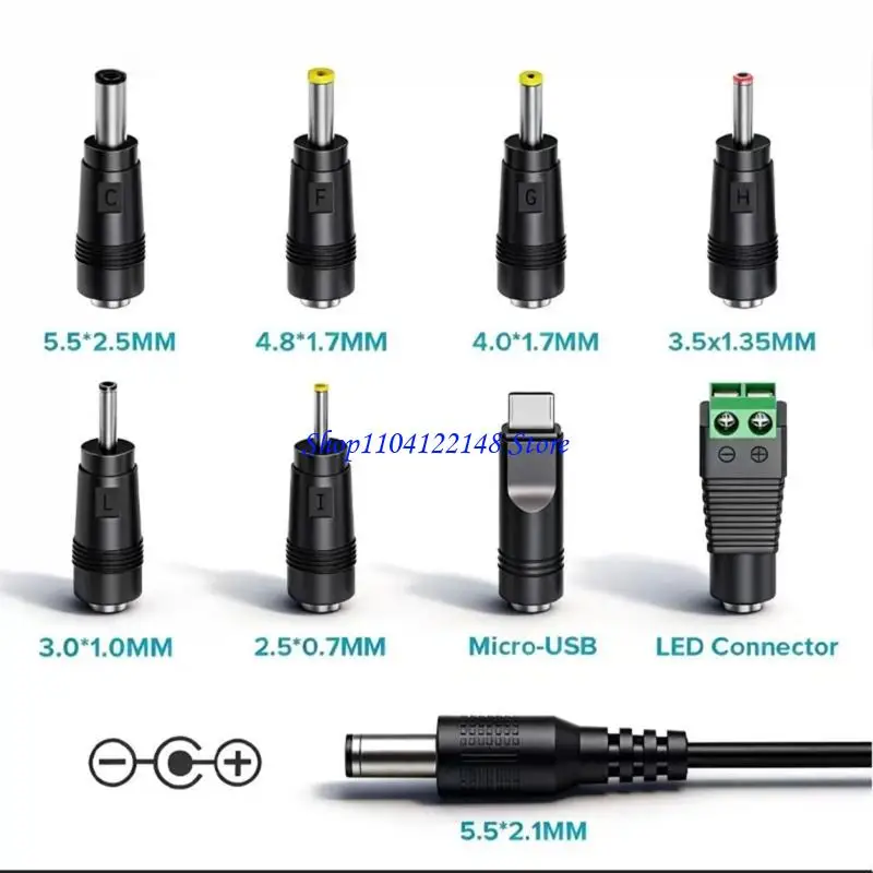 P9FA Multiple Device USB to DC5.5mm 5V/9V/12V Converters Cable With 8 Adapters For Routers LED Strips Camera Charging Need