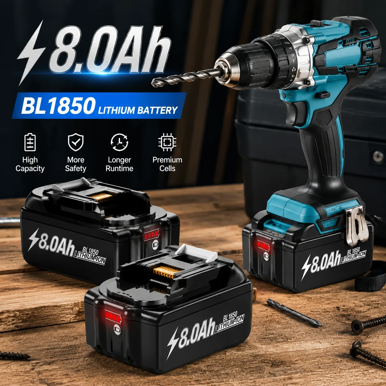 18V 8.0Ah Replacement Battery For Makita BL1860 BL1850 BL1840 BL1830 Lithium Ion Cordless Drill Power Tool
18V 8.0Ah Replacement Battery For Makita BL1860 BL1850 BL1840 BL1830 Lithium Ion Cordless Drill Power Tool