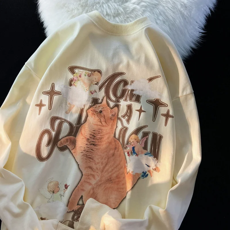 Cat Print Crew Neck Sweatshirt 2022 New American Retro Casual Pullover Women Cute Cartoon Animal Oversized Long-Sleeved Top
Cat Print Crew Neck Sweatshirt 2022 New American Retro Casual Pullover Women Cute Cartoon Animal Oversized Long-Sleeved Top