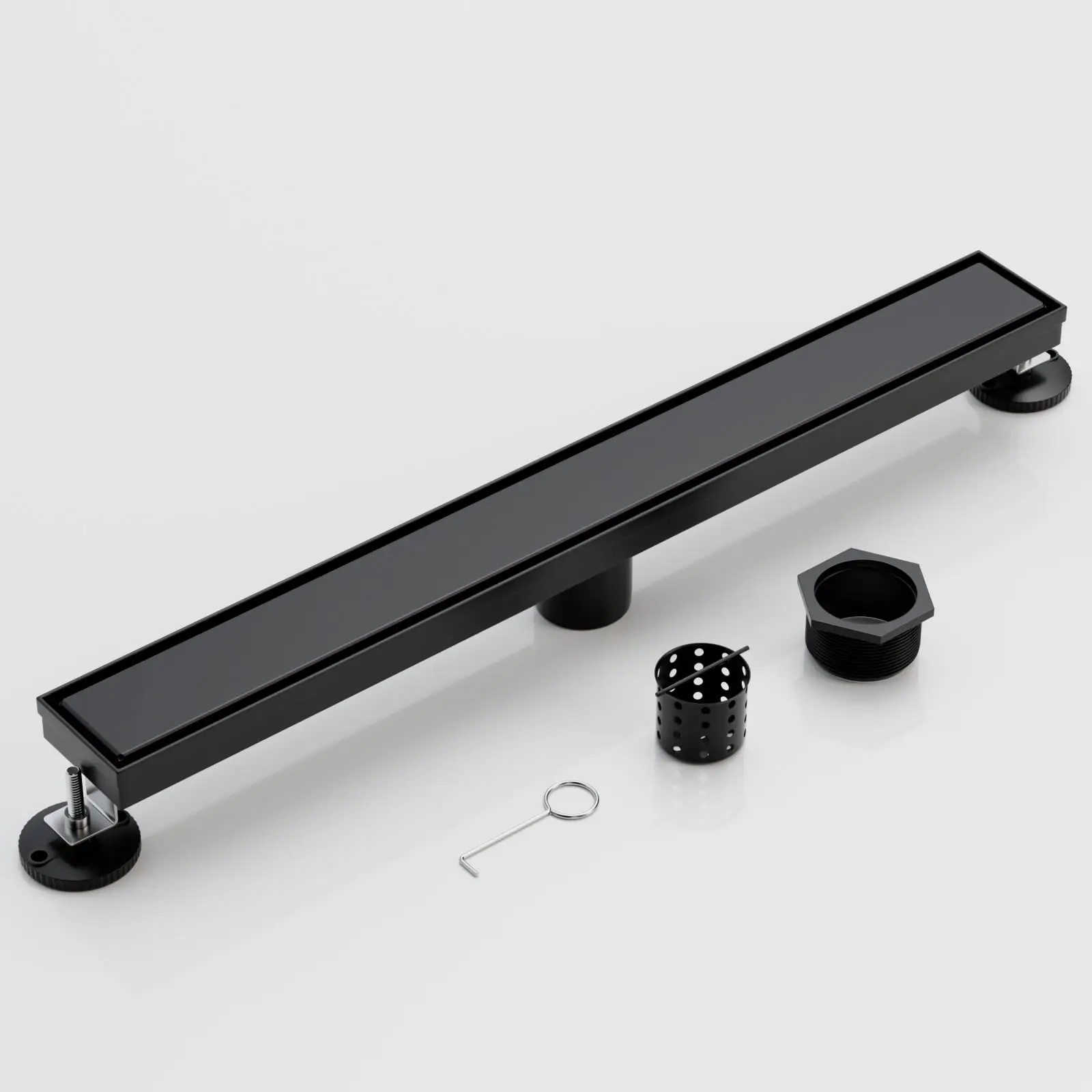 24 Inch Linear Shower Drain With Tile Insert Cover, SUS304 Stainless Steel, Matte Black, Adjustable Leveling Feet
24 Inch Linear Shower Drain With Tile Insert Cover, SUS304 Stainless Steel, Matte Black, Adjustable Leveling Feet