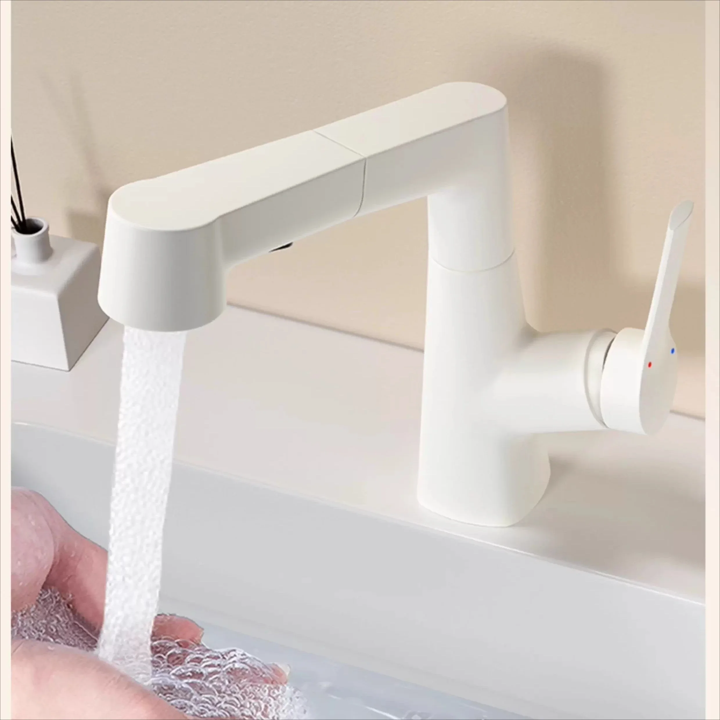 Bathroom Faucet Fashion Cream Wind White Lifting Washbasin Faucet Household Washbasin Pull-out Hot and Cold Faucet G3/8G2/1
Bathroom Faucet Fashion Cream Wind White Lifting Washbasin Faucet Household Washbasin Pull-out Hot and Cold Faucet G3/8G2/1