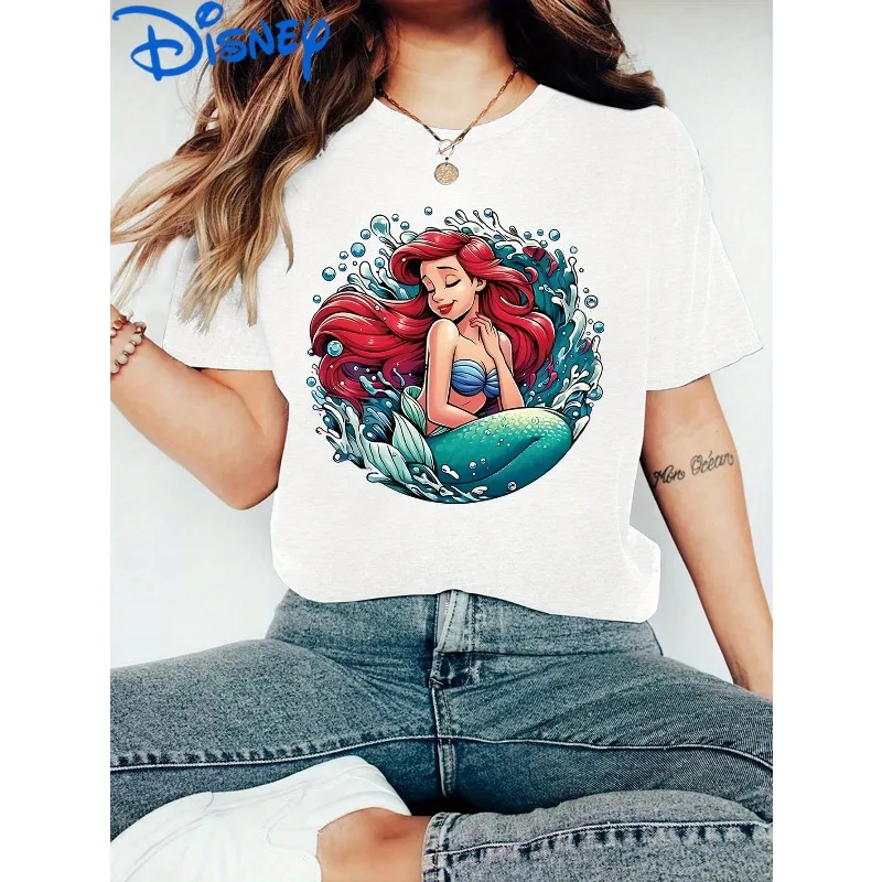 Disney Русалочка Ариэль Принцесса Красношерстная Русалка Принцесса с принтом Футболка с короткими рукавами Повседневная женская футболка
Disney Русалочка Ариэль Принцесса Красношерстная Русалка Принцесса с принтом Футболка с короткими рукавами Повседневная женская футболка
