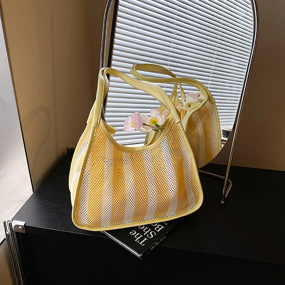 Contrast Color Striped Shoulder Bag Women's Korean Style Soft Buckle Hollow Out Tote Armpit Bags Summer Beach Casual Handbags
Contrast Color Striped Shoulder Bag Women's Korean Style Soft Buckle Hollow Out Tote Armpit Bags Summer Beach Casual Handbags