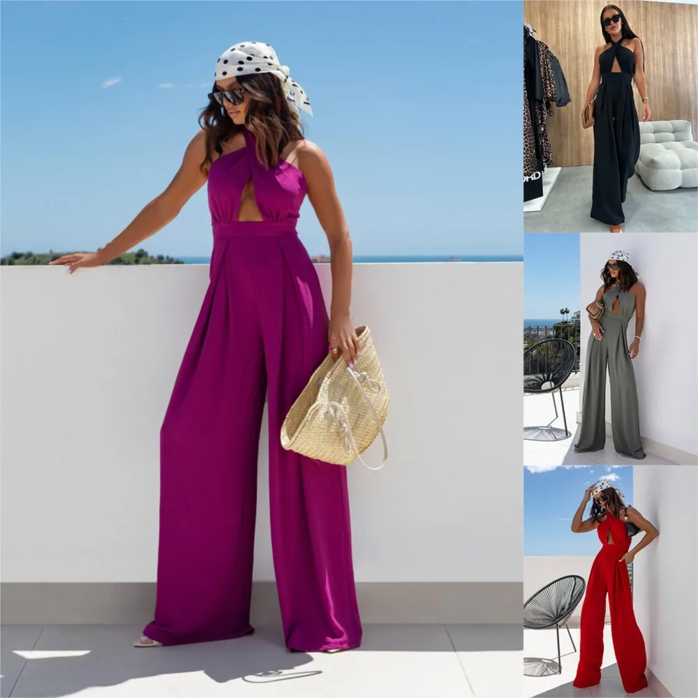 Sexy Solid Sleeveless Jumpsuit Spring Summer Fashion Commuter Women's Elegant Lapel Halter Neck Folds Wide Leg Trousers Jumpsuit
Sexy Solid Sleeveless Jumpsuit Spring Summer Fashion Commuter Women's Elegant Lapel Halter Neck Folds Wide Leg Trousers Jumpsuit