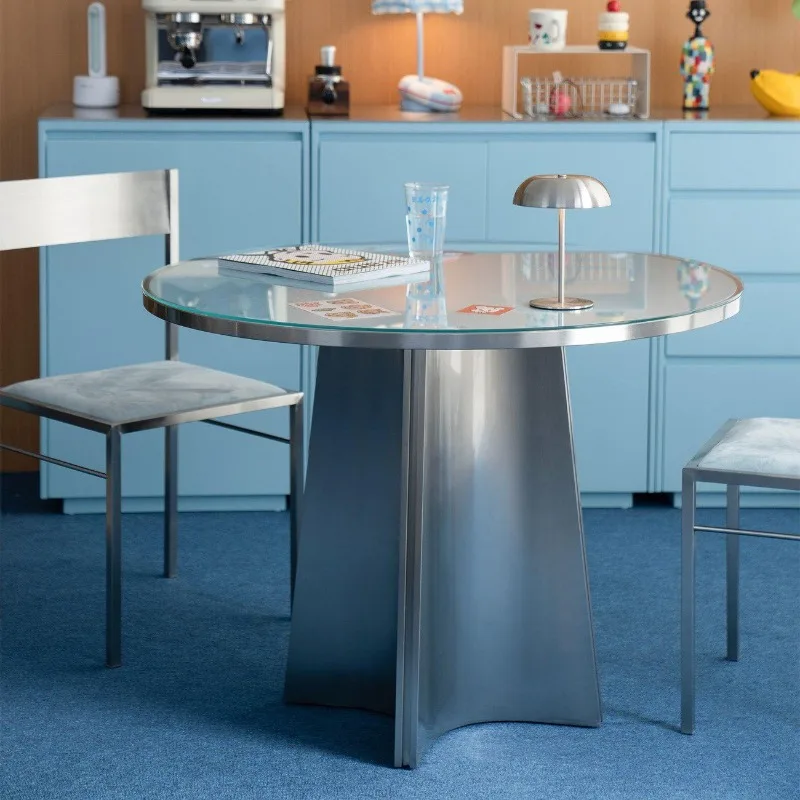 Round table blue retro home small apartment solid wood stainless steel
Round table blue retro home small apartment solid wood stainless steel