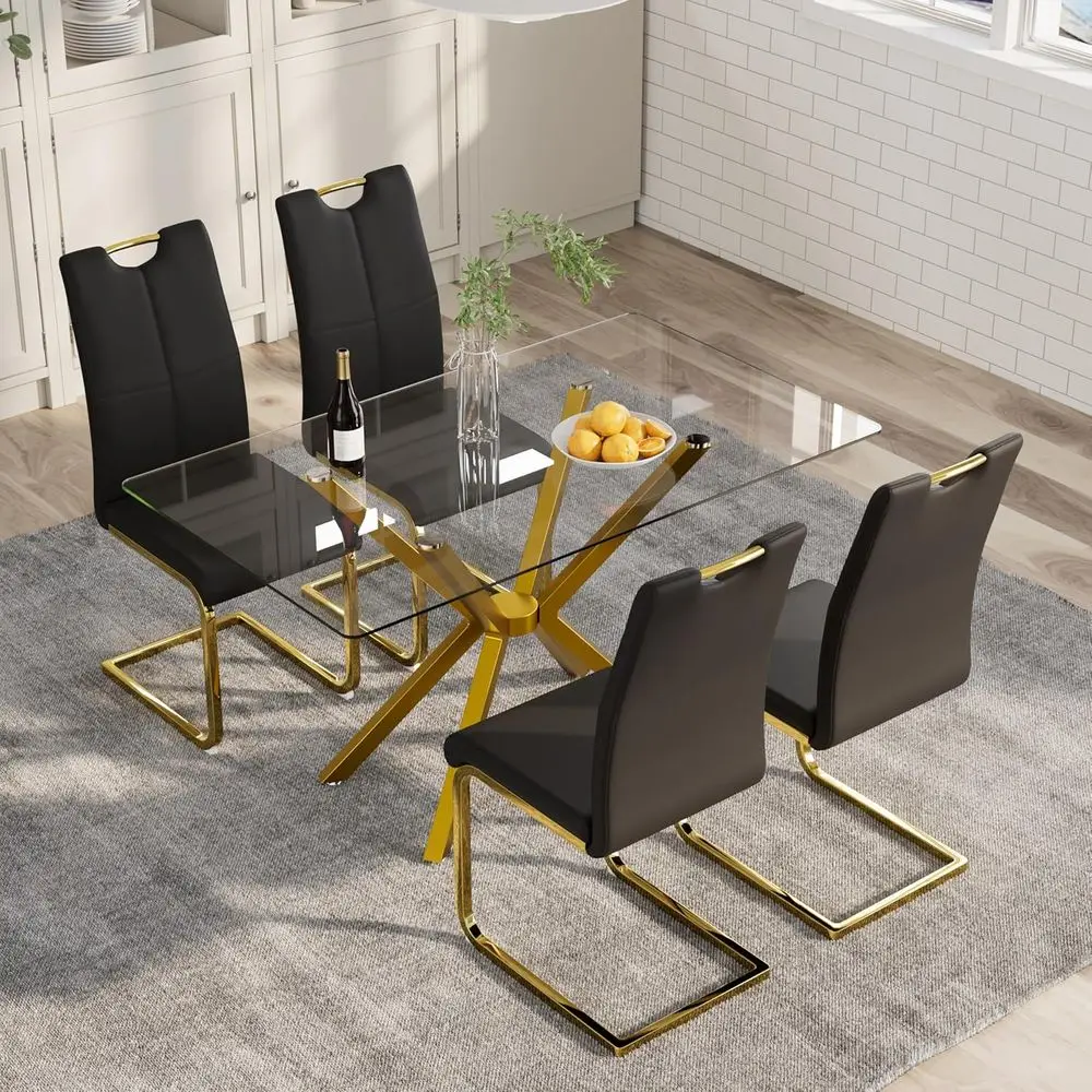 Modern 47 Rectangle Dining Table Set for 4 with Black PU Leather Chairs and Golden Metal Legs
Modern 47 Rectangle Dining Table Set for 4 with Black PU Leather Chairs and Golden Metal Legs
