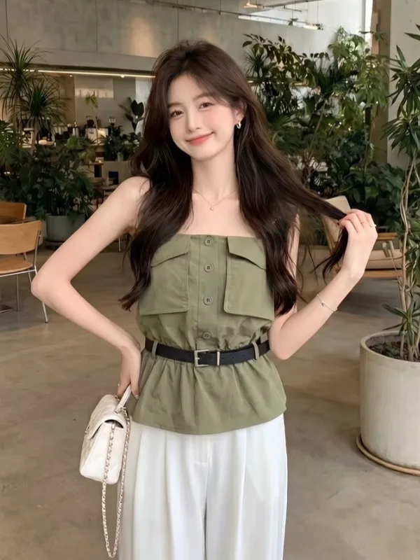 Spicy Girl Style Crop Top Waist Cinching Slimming Design Summer New Folded Sleeveless Vest Outerwear Tank Top for Women
Spicy Girl Style Crop Top Waist Cinching Slimming Design Summer New Folded Sleeveless Vest Outerwear Tank Top for Women
