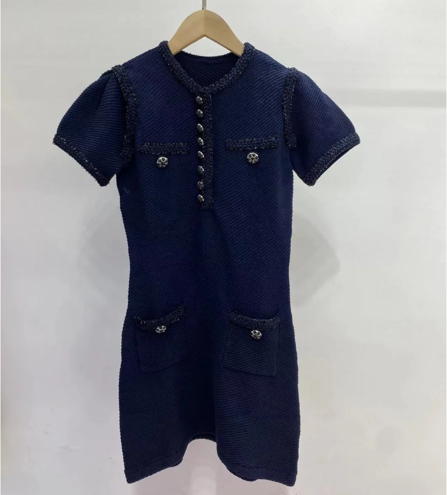 Autumn Winter Navy Blue Mini Dress Women New Simple Fashionable Round Neck Knitted Short Sleeve Dresses 5220603
Autumn Winter Navy Blue Mini Dress Women New Simple Fashionable Round Neck Knitted Short Sleeve Dresses 5220603