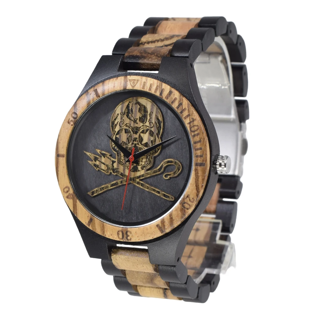 Zebra And Ebony Wood Watch cool skull pattern reliable quartz timepiece retro all wood structure
Zebra And Ebony Wood Watch cool skull pattern reliable quartz timepiece retro all wood structure
