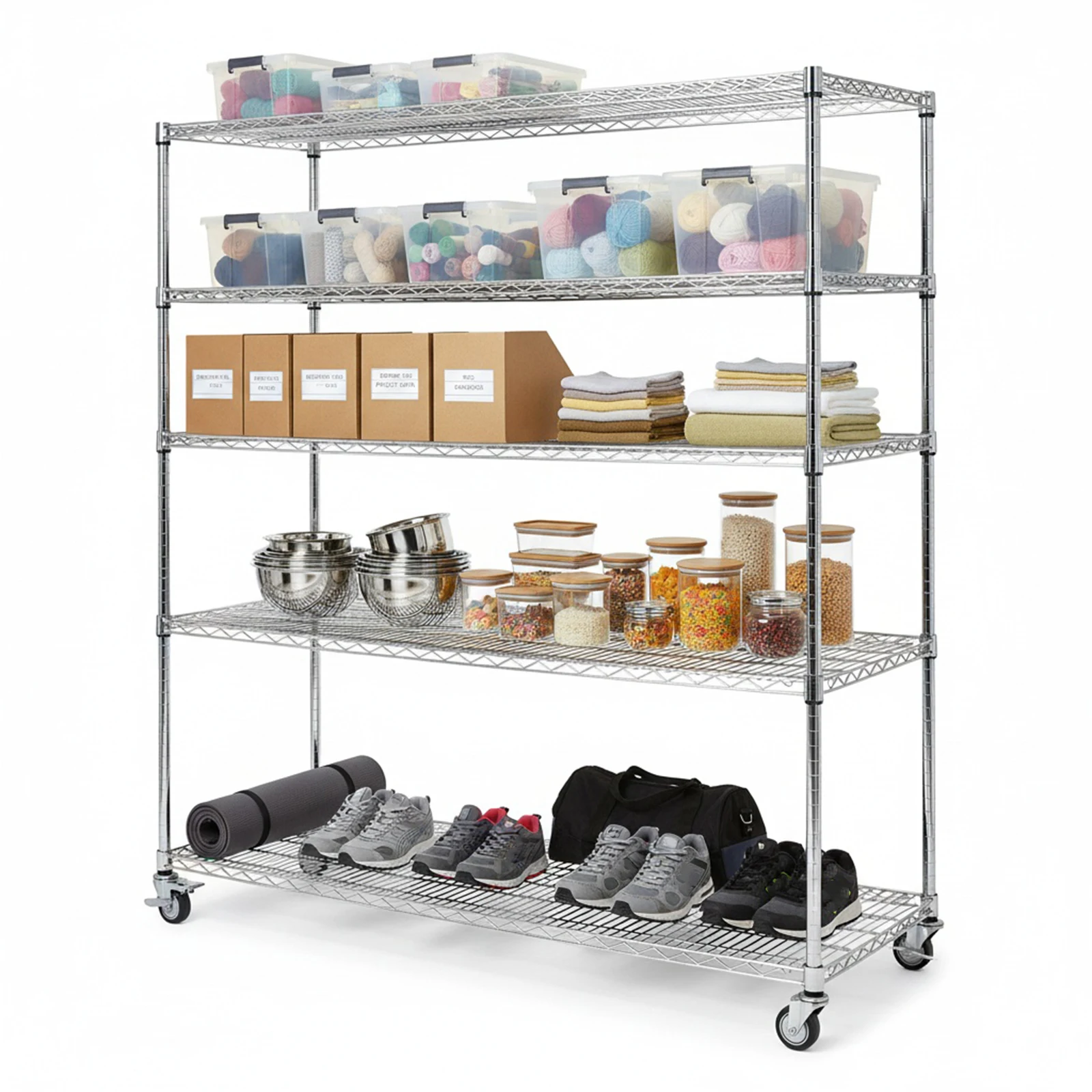 5-ярусная стальная стеллажная система для хранения 70.87x59.76x23.98 дюймов с колесами, усиленная, для складов, кладовок, кухонь, школ
5-ярусная стальная стеллажная система для хранения 70.87x59.76x23.98 дюймов с колесами, усиленная, для складов, кладовок, кухонь, школ