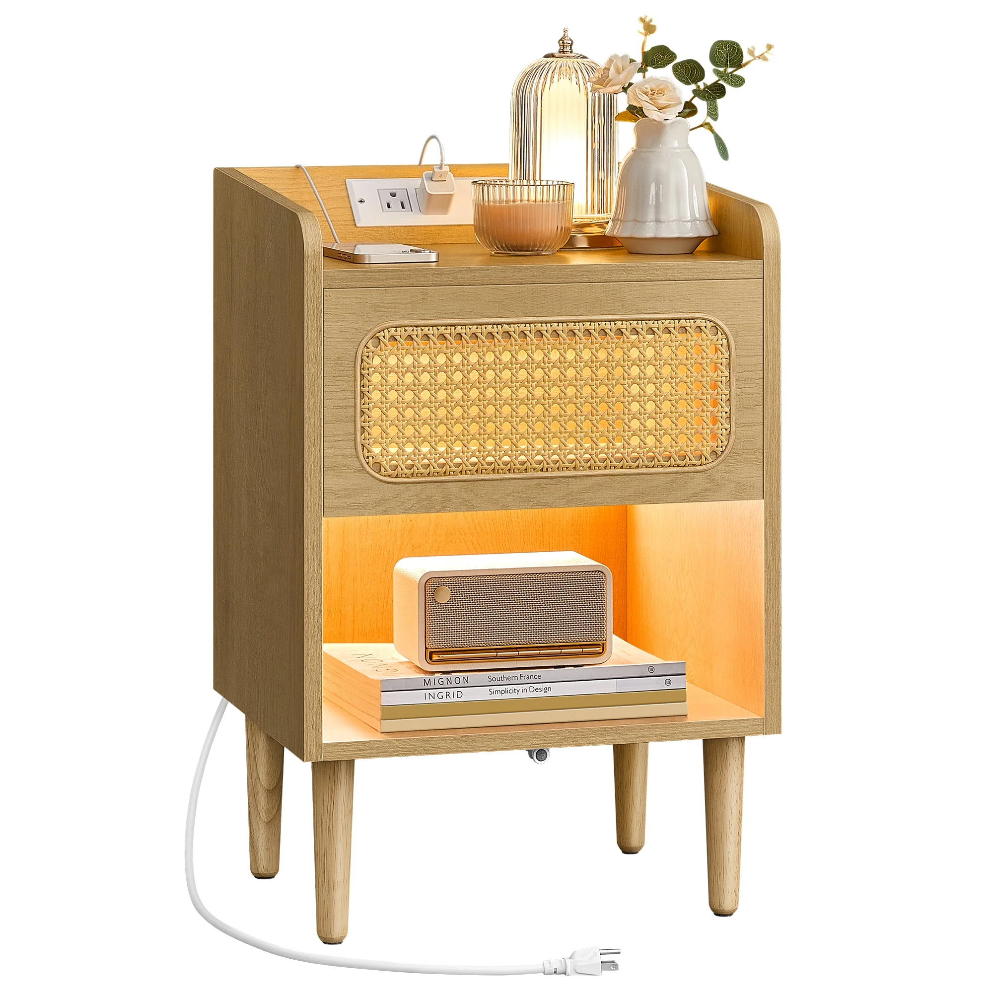 Wood multifunctional led smart Bedside Table with Drawers Nightstand with Charging Station
Wood multifunctional led smart Bedside Table with Drawers Nightstand with Charging Station