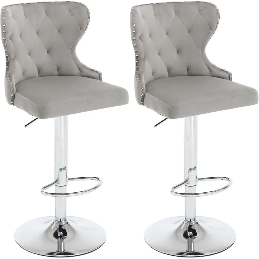 Серые барные стулья из вельвета с декоративными заклепками, высокая спинка, серебристая подставка для ног, для кухонного острова, домашнего бара, столовой, кафе
Серые барные стулья из вельвета с декоративными заклепками, высокая спинка, серебристая подставка для ног, для кухонного острова, домашнего бара, столовой, кафе