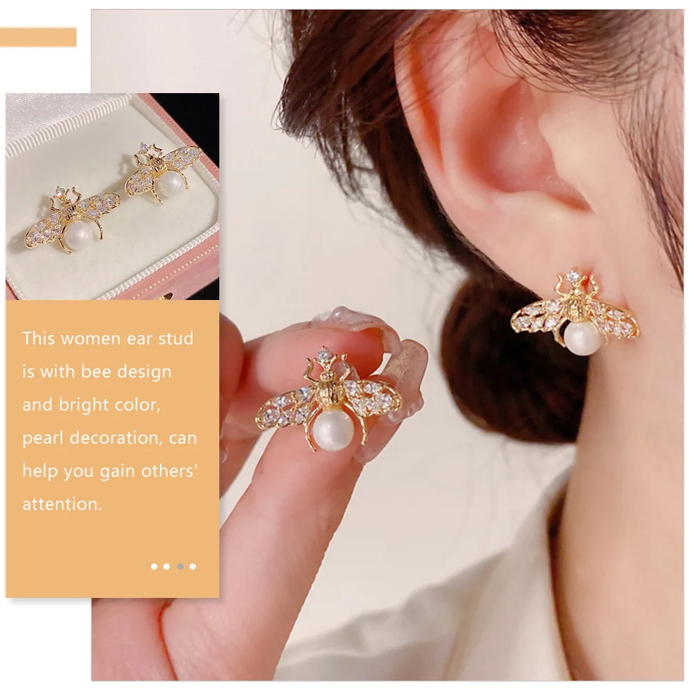 Women Pearl Earrings Little Bee Jewelry Summer Golden Copper for Miss Studs
Women Pearl Earrings Little Bee Jewelry Summer Golden Copper for Miss Studs