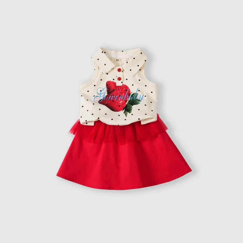 New Summer Girls' Outfits2026Collared cartoon print tank top and mesh lace short skirt two-piece set
New Summer Girls' Outfits2026Collared cartoon print tank top and mesh lace short skirt two-piece set