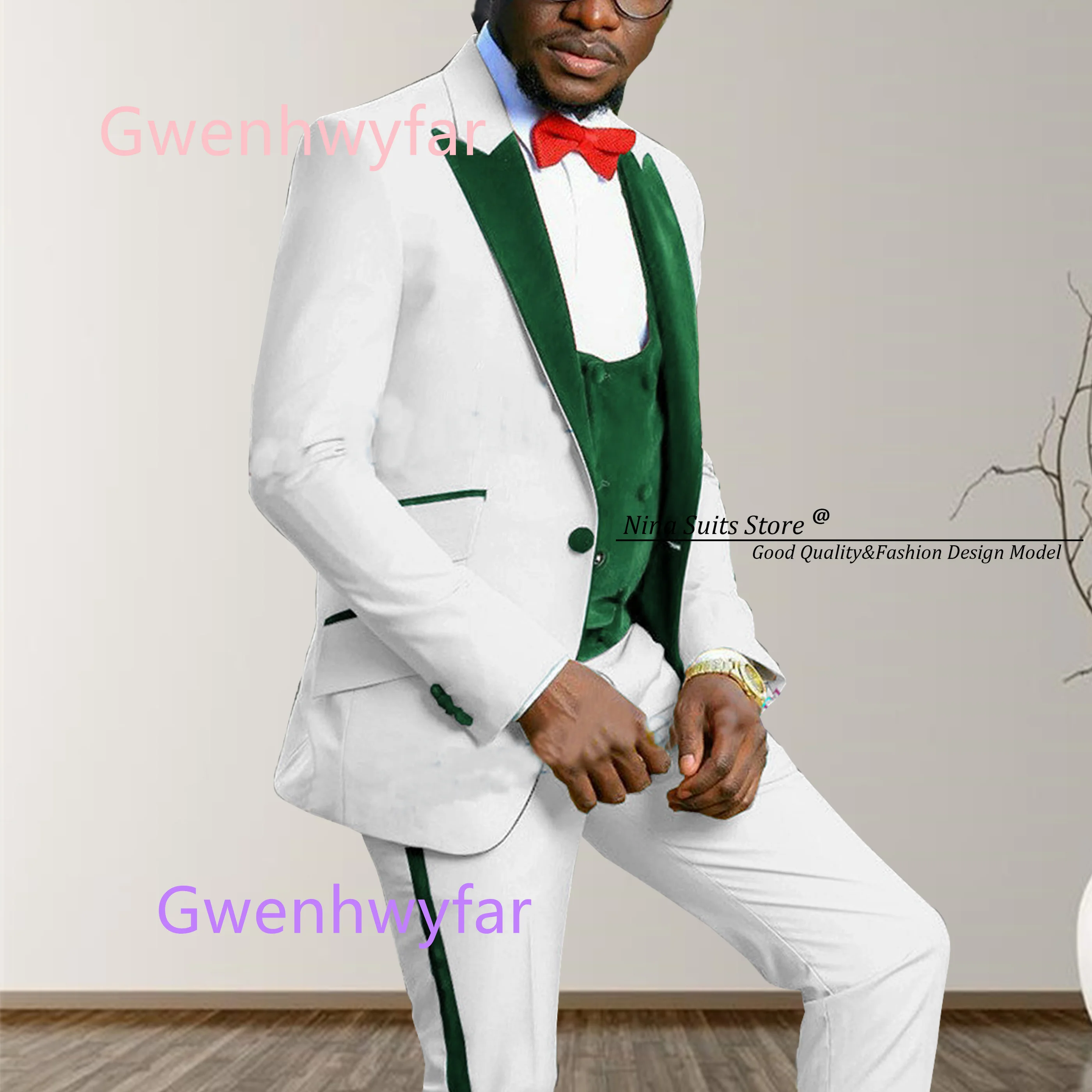 Gwenhwyfar, новый мужской свадебный костюм, комплект из 3 предметов, белый костюм на заказ, брюки 2025, в сочетании с темно-зеленым бархатным жилетом, смокинги для жениха
Gwenhwyfar, новый мужской свадебный костюм, комплект из 3 предметов, белый костюм на заказ, брюки 2025, в сочетании с темно-зеленым бархатным жилетом, смокинги для жениха