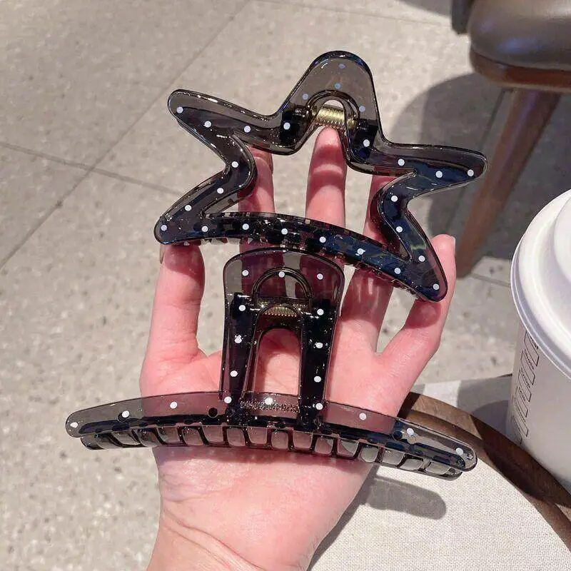 Vintage Korean Style Large Hair Claw Clip Translucent Black Polka Dot Star Lightweight Comfortable for Daily Updo
Vintage Korean Style Large Hair Claw Clip Translucent Black Polka Dot Star Lightweight Comfortable for Daily Updo