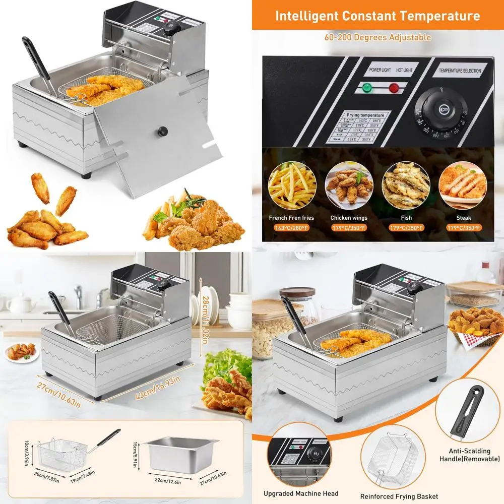 Фритюрница из нержавеющей стали объемом 6 л со съемной корзиной, регулируемой температурой, 1600 Вт для домашнего и ресторана
Фритюрница из нержавеющей стали объемом 6 л со съемной корзиной, регулируемой температурой, 1600 Вт для домашнего и ресторана