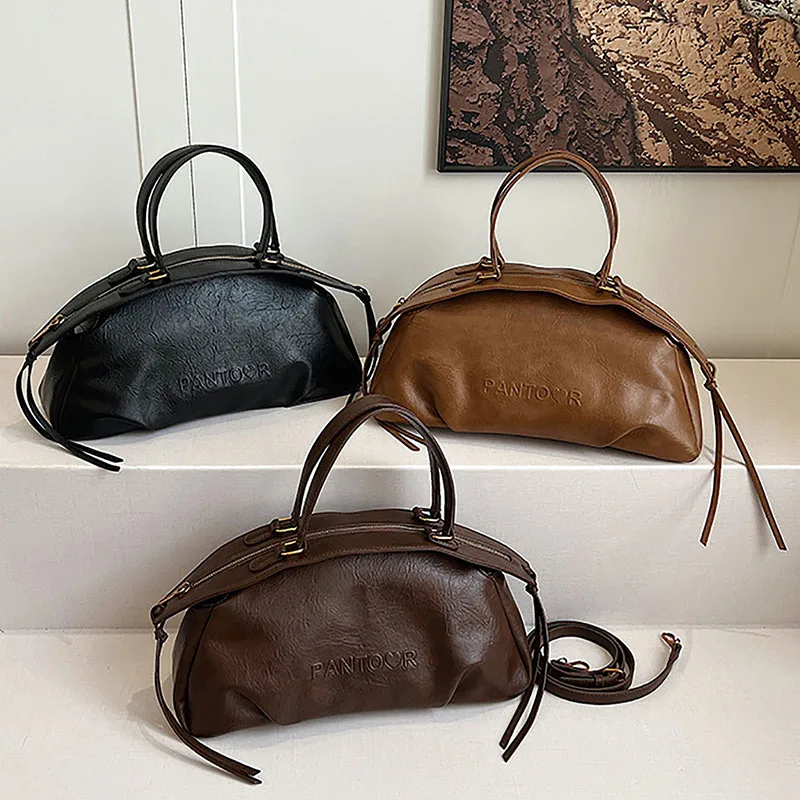 Autumn Winter Ladies' Handbag Large Capacity Bowling Bag Casual Shoulder Bag Vintage Style Brown Leather Handbag
Autumn Winter Ladies' Handbag Large Capacity Bowling Bag Casual Shoulder Bag Vintage Style Brown Leather Handbag