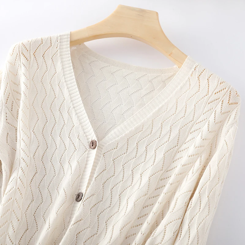 Summer 100% Cotton Cardigan Women Clothing Korean Style V-neck Long Sleeve Shirt Female Solid Color Fashion Hollow Out Tops
Summer 100% Cotton Cardigan Women Clothing Korean Style V-neck Long Sleeve Shirt Female Solid Color Fashion Hollow Out Tops
