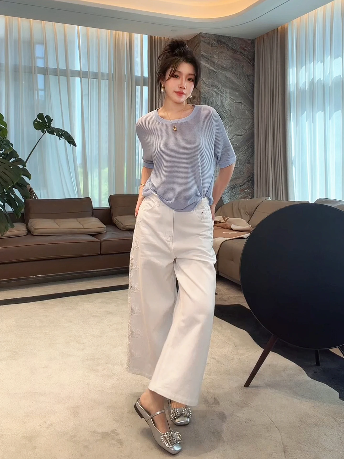 Loose Knitted Short Sleeve T-Shirt Women's Breathable Fashion Casual Style Blue Bay Anti-Aging Lightweight Spring Summer Top
Loose Knitted Short Sleeve T-Shirt Women's Breathable Fashion Casual Style Blue Bay Anti-Aging Lightweight Spring Summer Top